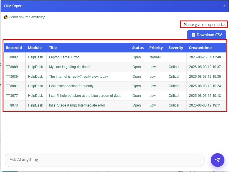 View ticket results in AI Chatter