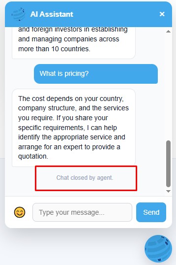 Website AI Agent chat closed confirmation