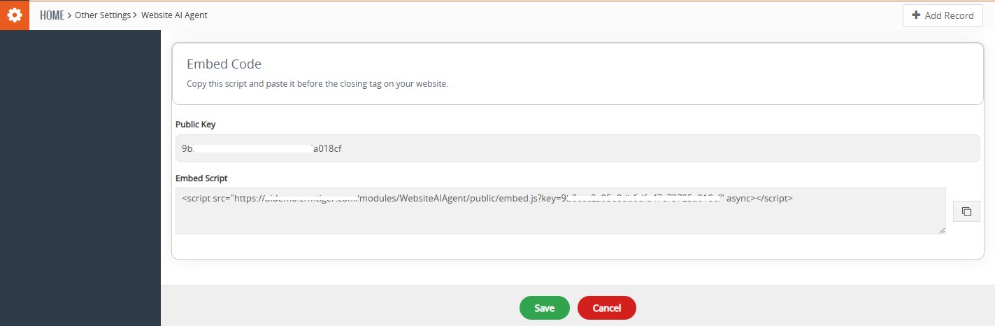 Website AI Agent embed code