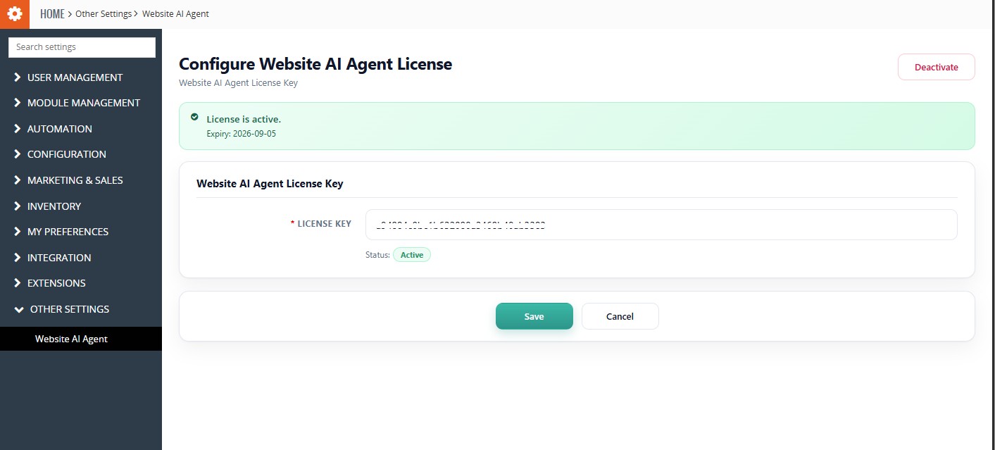AI Agent license configuration