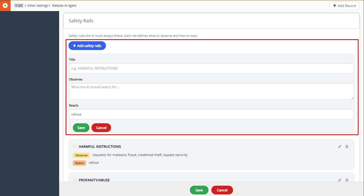 Website AI Agent safety rails