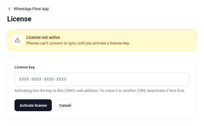 WhatsApp Float app Activate licenece key setting preview