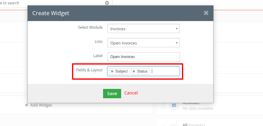 Widget Fields layout configuration