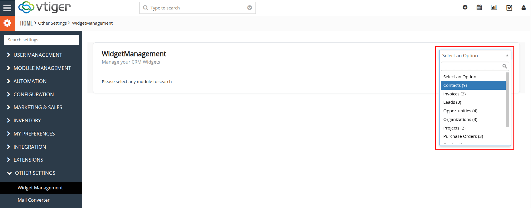 Setting Module Selection