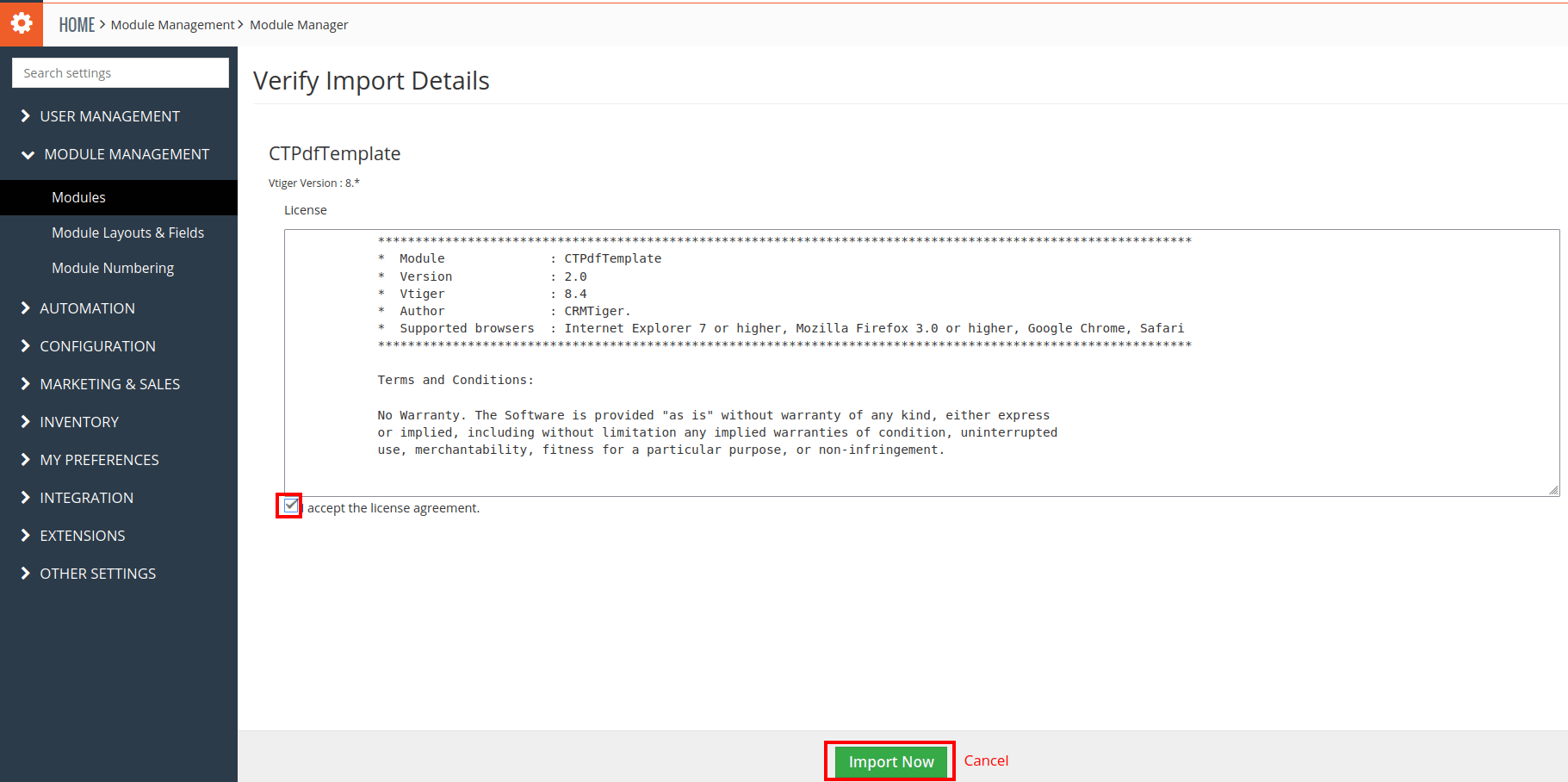 Accept terms and Condition