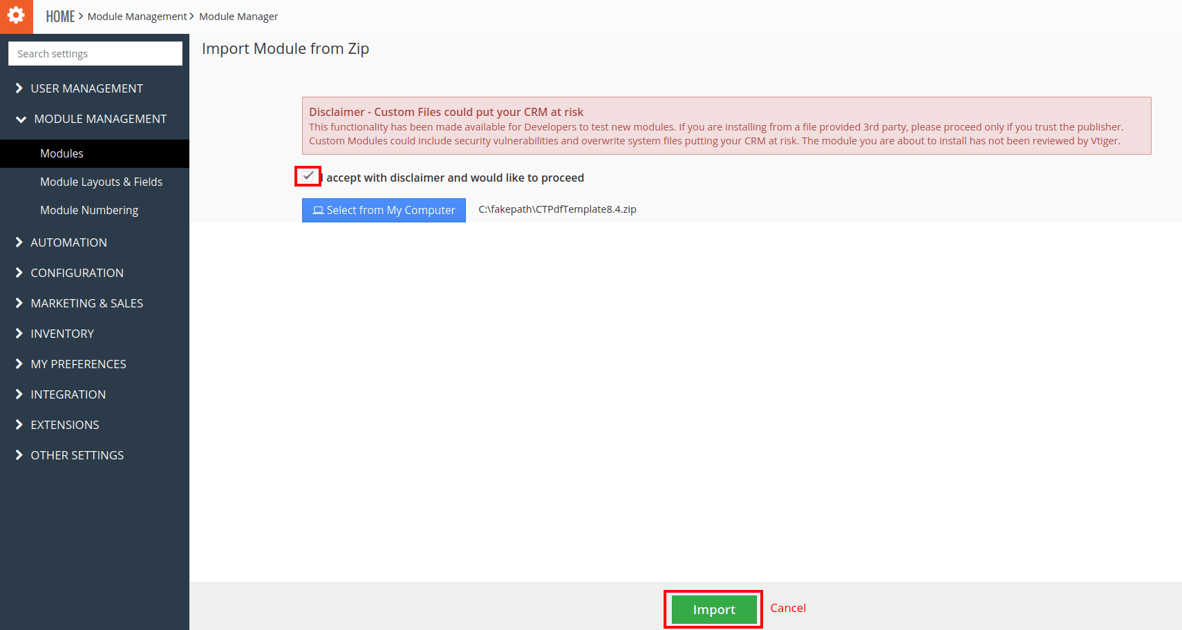 Import PDF Template plugin install