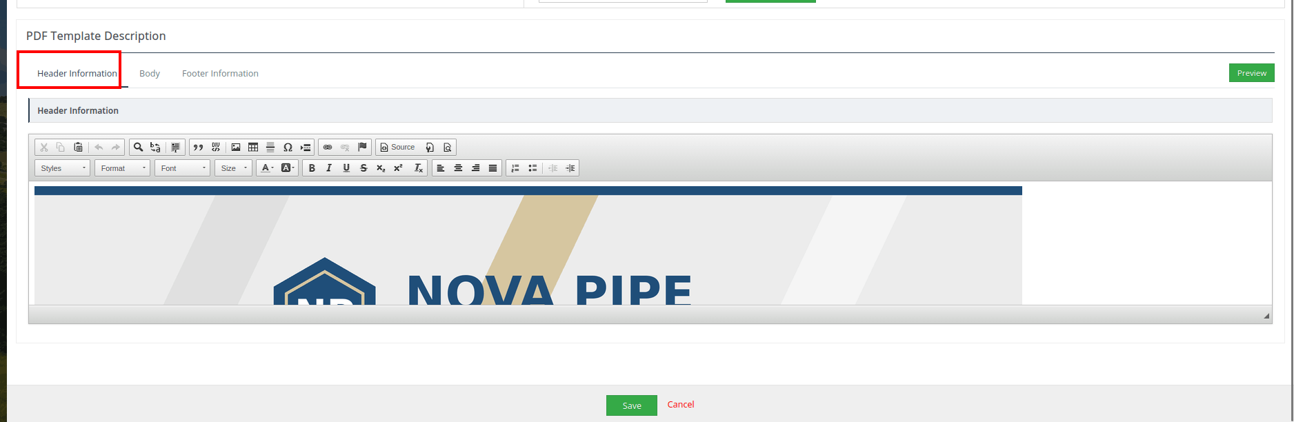Add a company banner image to the PDF template header