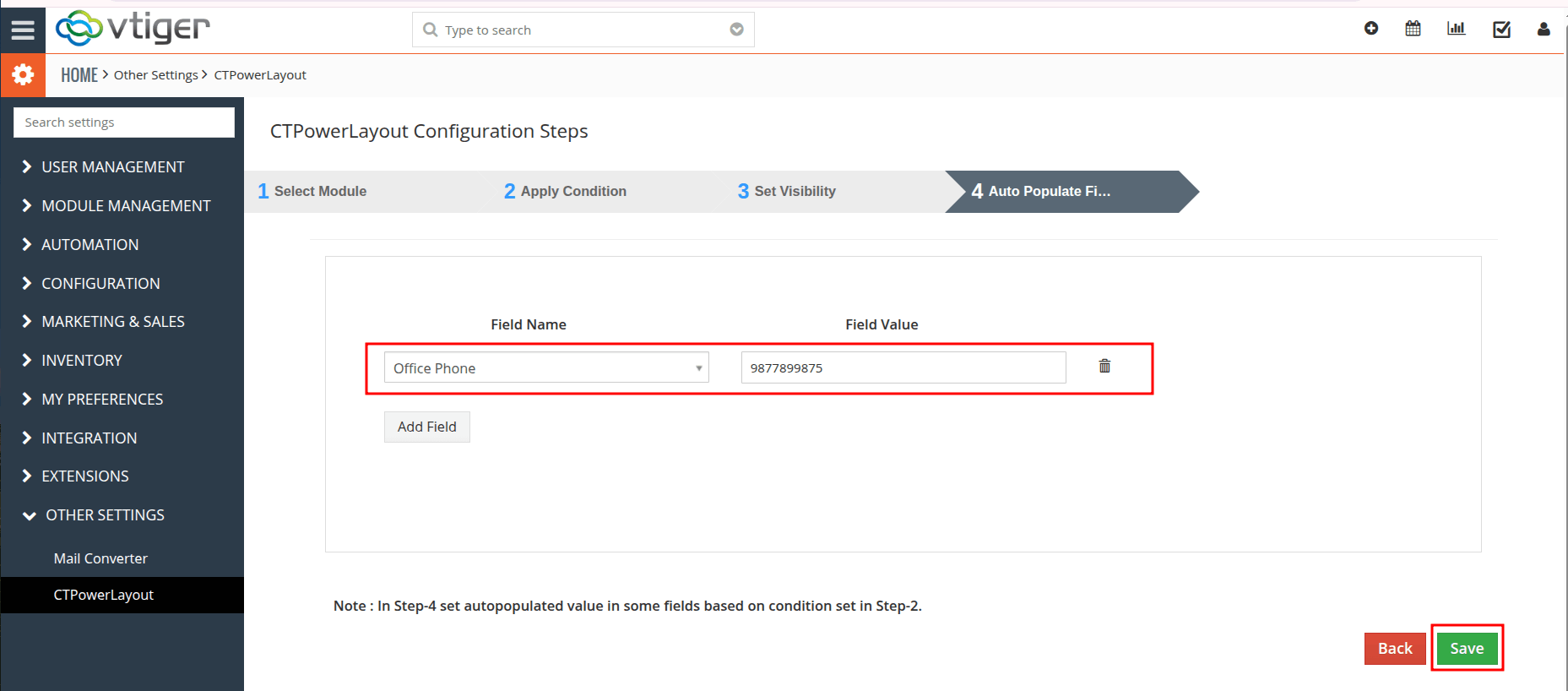 Power Layout Step 4 auto-populate fields configuration