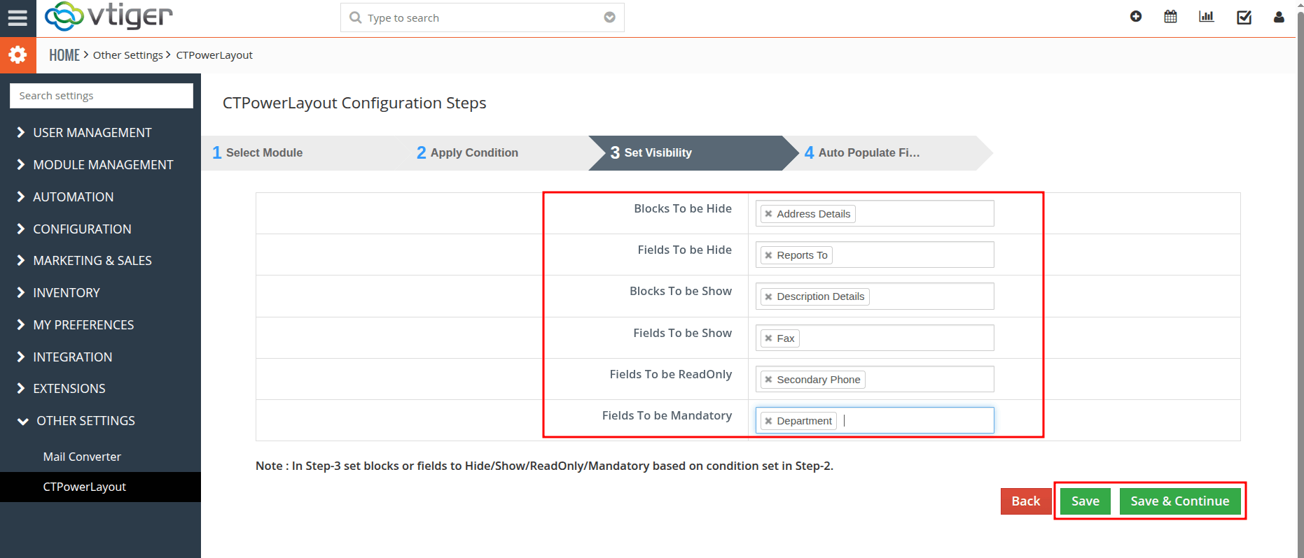 Power Layout condition configuration with Next button