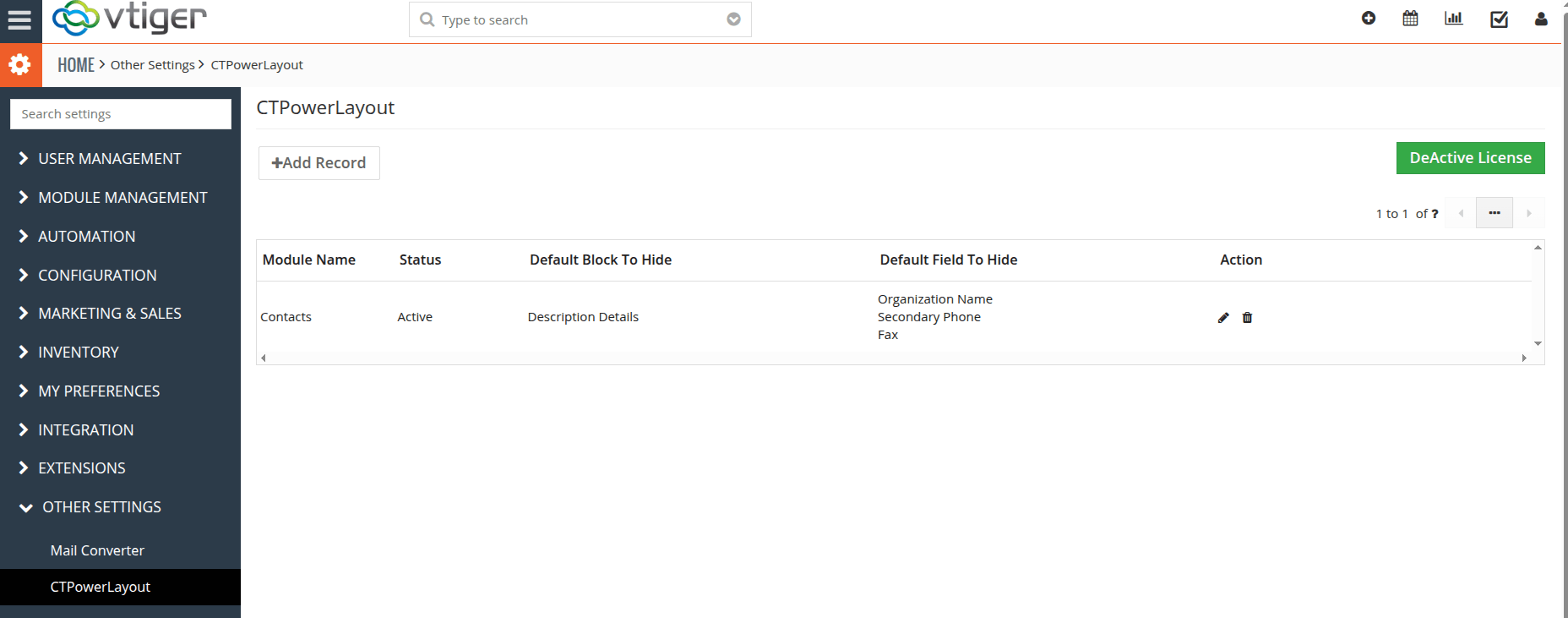 Power Layout list view after saving configuration