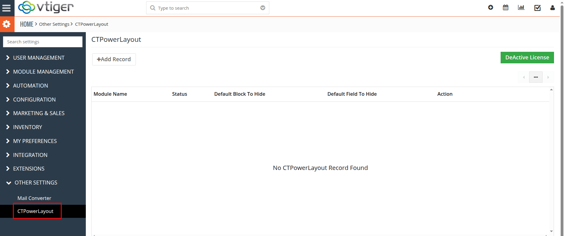 Power Layout other Settings link
