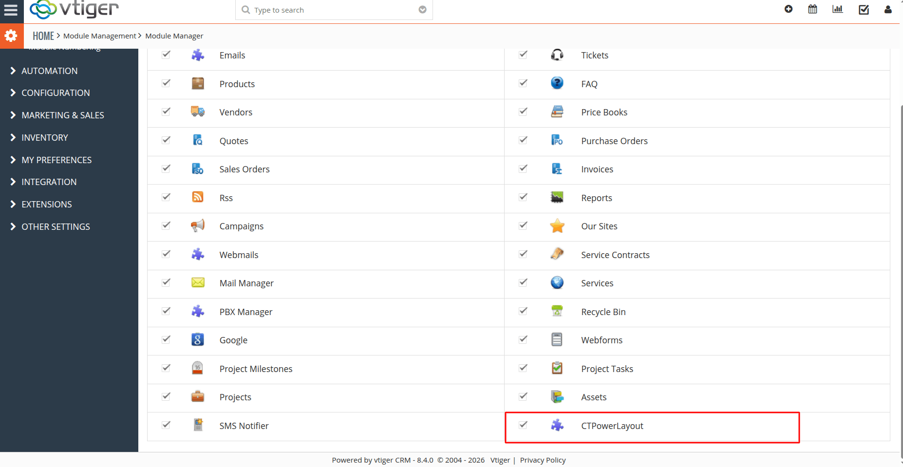Power layout Plugin Installed